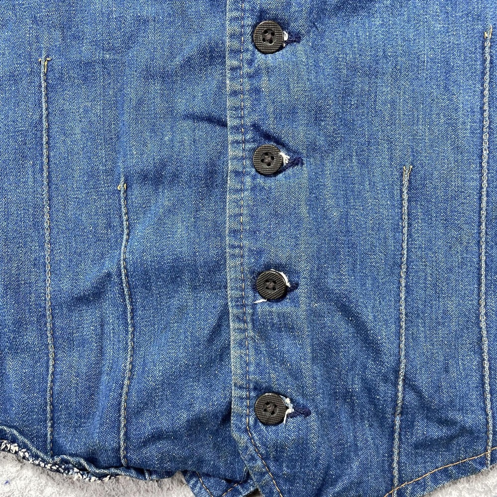 VTG 70s Farah Vest Women Large Blue Denim Button Front Made USA Collarless Biker - Picture 3 of 11